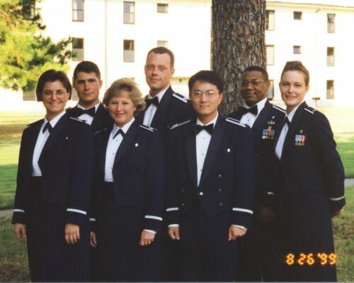 Susan and friends in Mess Dress uniforms at Commissioned Officer Training